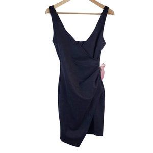 Haute Monde Black Vegan Suede Faux Wrap Mini Cocktail Dress Medium